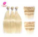 Blonde Straight Brazilian Hair Weave Human Hair Bundles with Closure