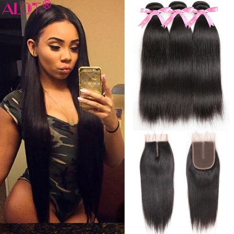 Straight Hair Bundles With Closure 3 Bundles