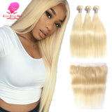 Blonde Straight Brazilian Hair Weave Human Hair Bundles with Closure